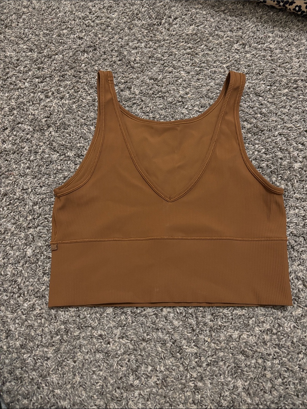 Lululemon Power Pivot Tank Top brown ribbed Size Tag Removed View Ruler Pics M